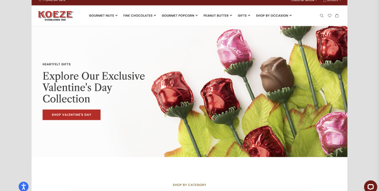 Screenshot of Koeze's homepage.